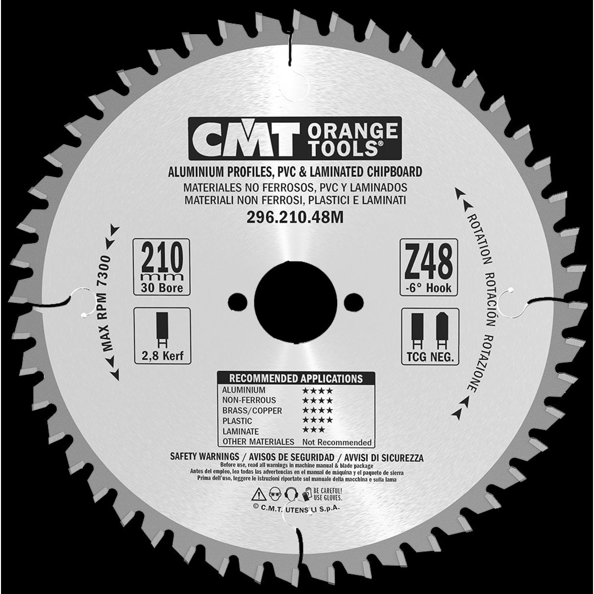 CMT rundsavklinge HM-skær 210Ã2,8Ã30 Z48 NE NEG