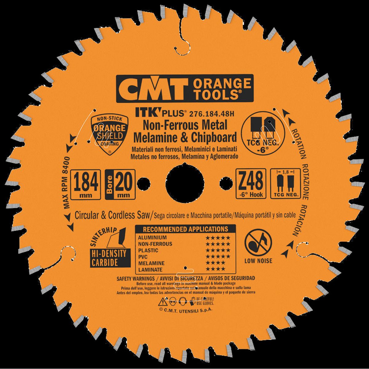 CMT rundsavklinge HM-skær 184Ã1,8Ã20 Z48 NE Neg