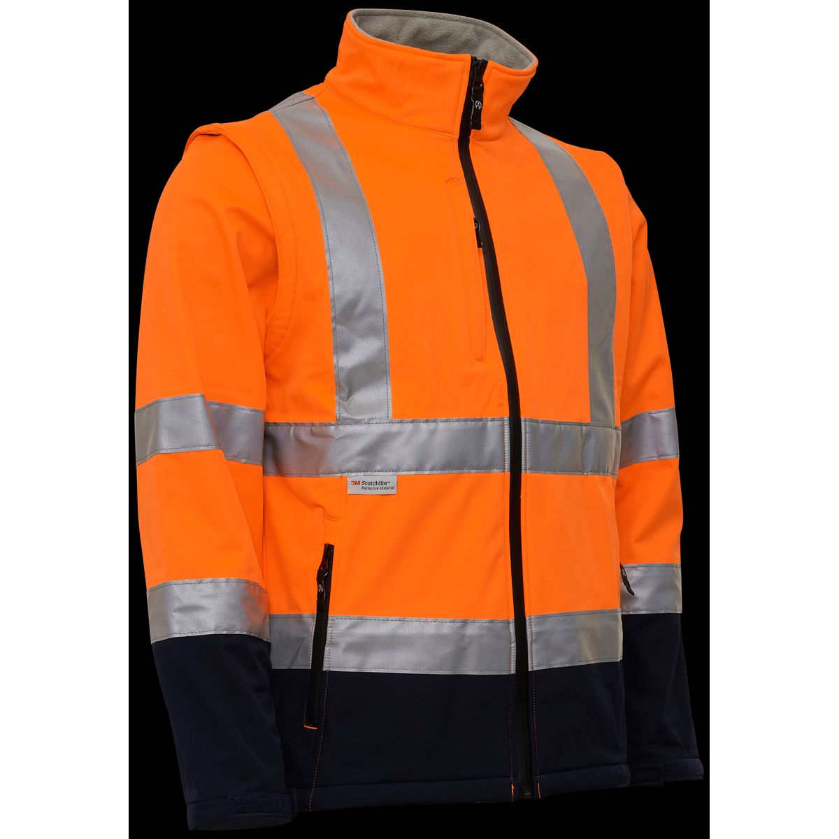 Hi-vis softs.jakke aft. ærmer 086500R org/navy Str. 4XL