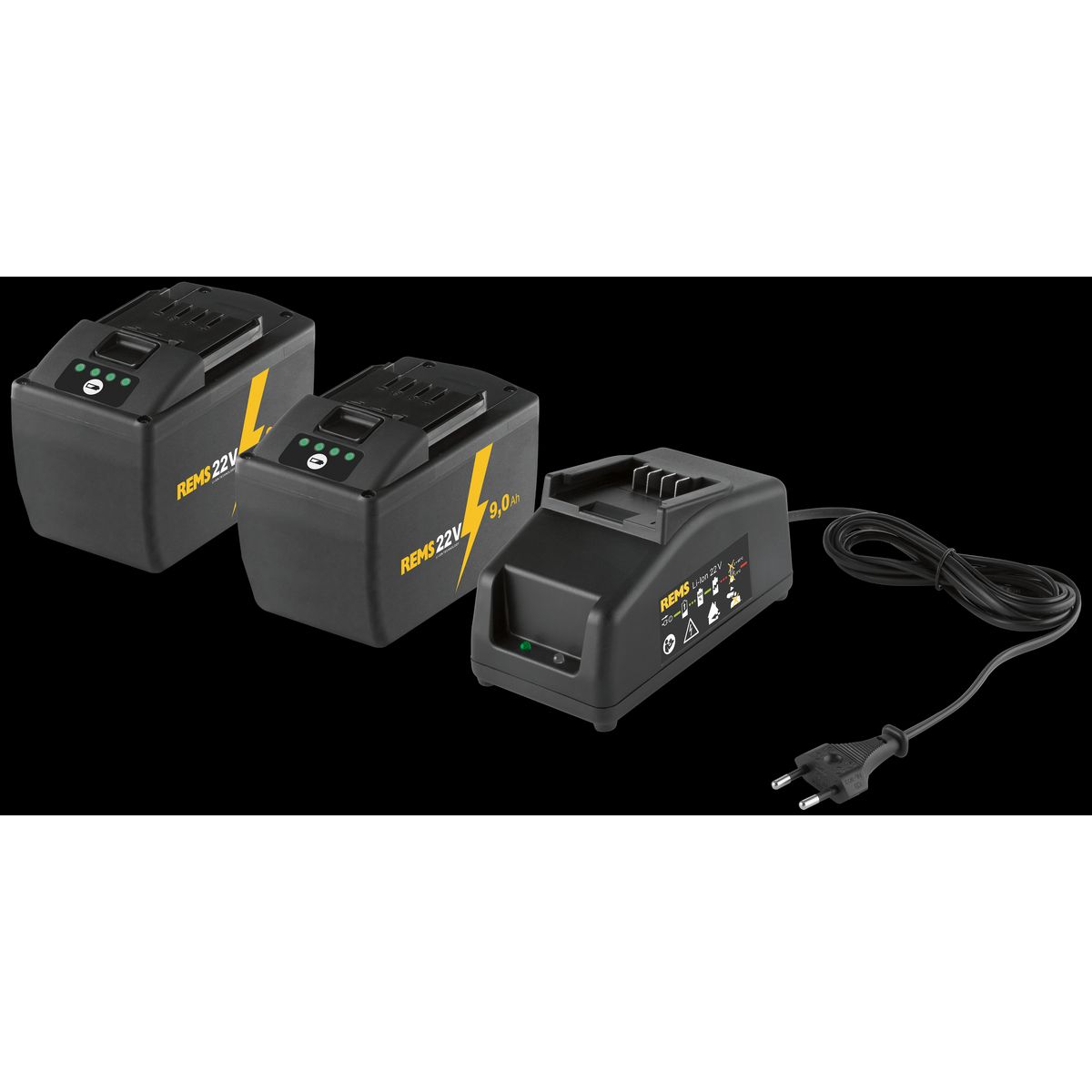 REMS PowerPack 2Ã22v/9,0Ah battterier + 90W lader