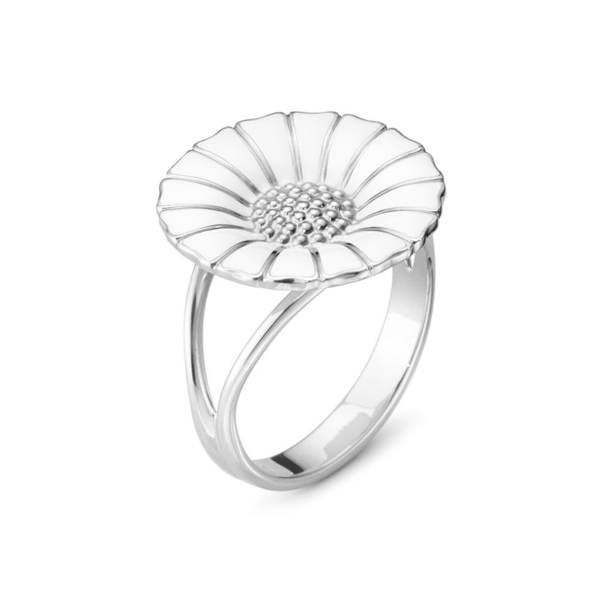 Georg Jensen Daisy Marguerit sølv ring 18 mm med hvid emalje