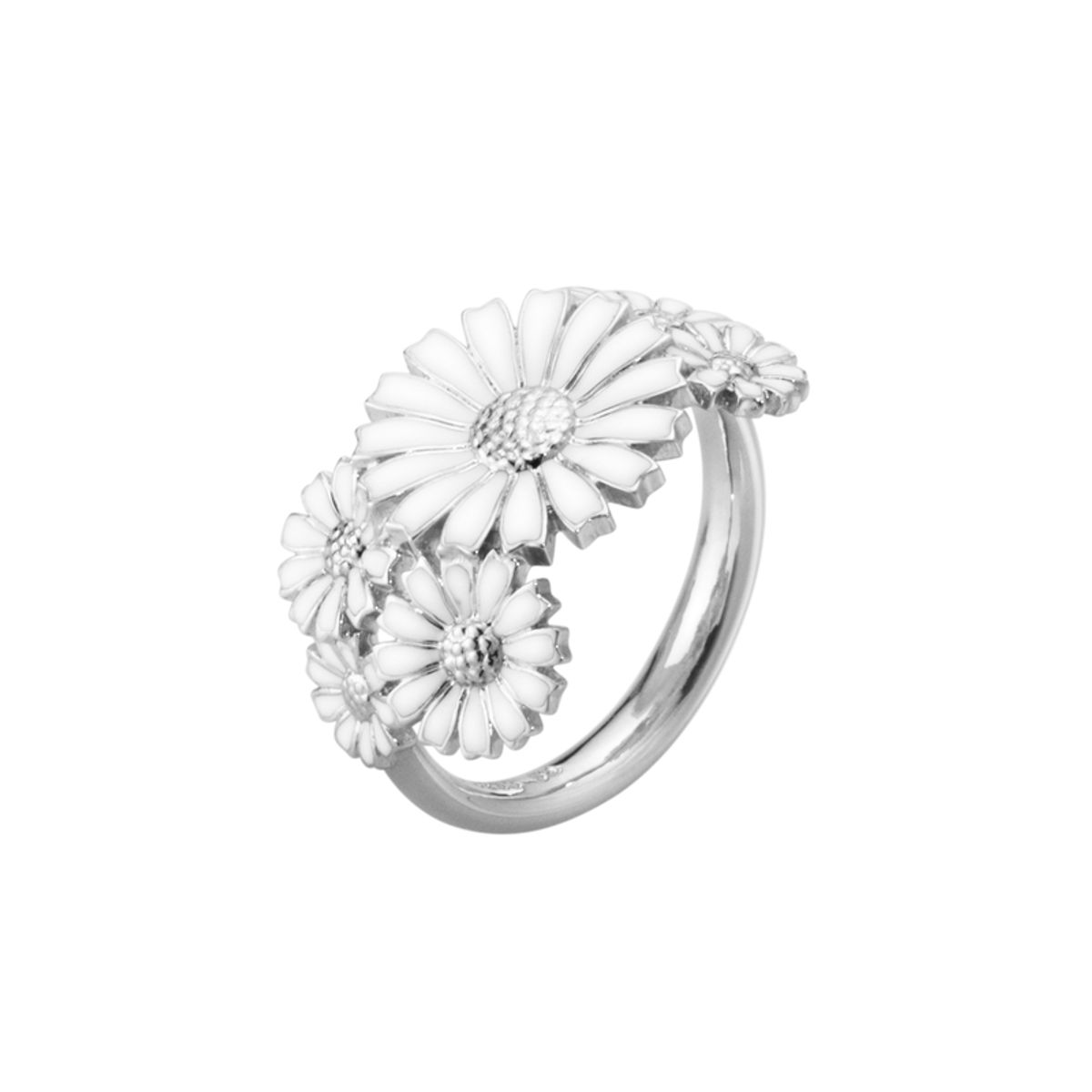 Georg Jensen Daisy ring i sølv og hvid emalje