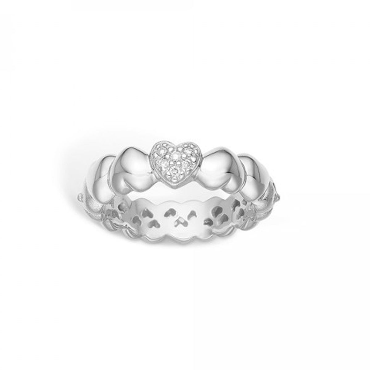 Blossom 14 kt. hvidguld ring med hjerter dia. 6 stk diamanter, i alt 0,06 ct