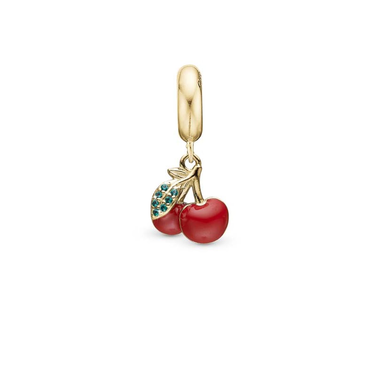 Christina Jewelry happy Cherries forgyldt charm til sølvarmbånd og læderarmbånd på 4 mm