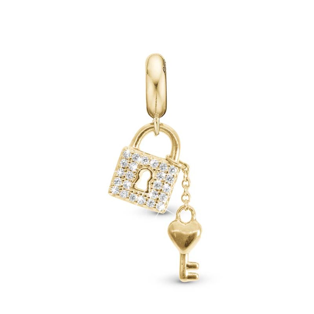 Christina Jewelry Unlock my Heart Hængelås og nøgle forgyldt charm til sølvarmbånd på 4 mm