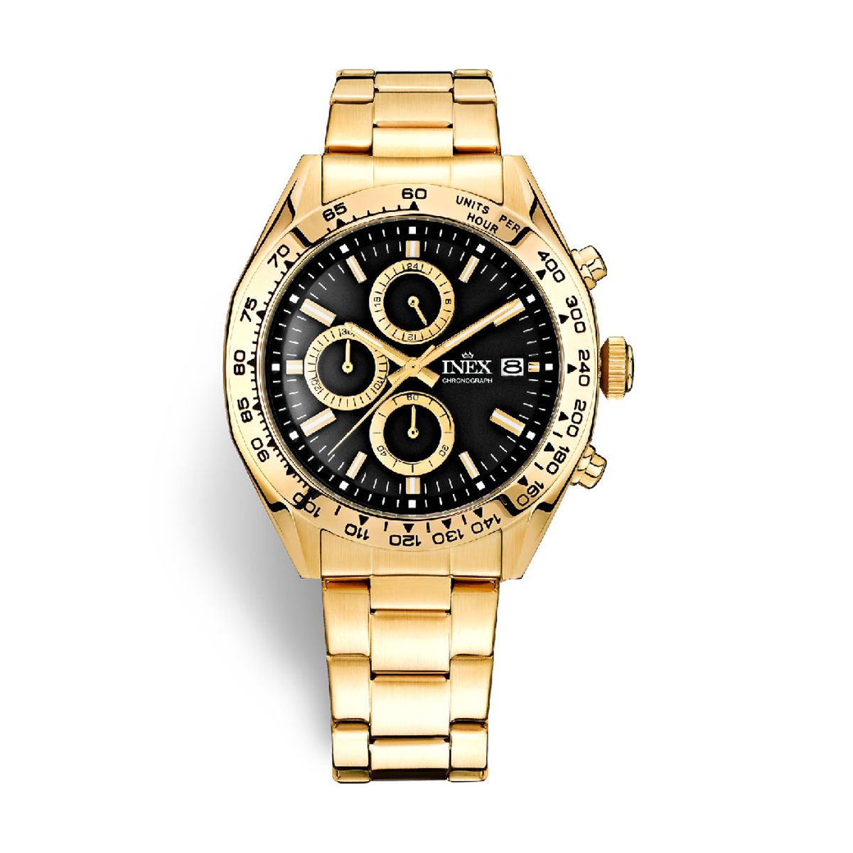 INEX HERRE DOUBLE SPORT CHRONO M LÆNKE DATO SORT BEZEL