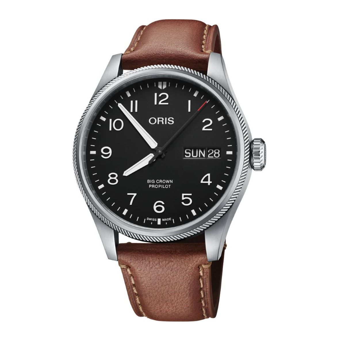 ORIS Big Crown Propilot Big Date armbåndsur, sort skive med brun rem - 44mm