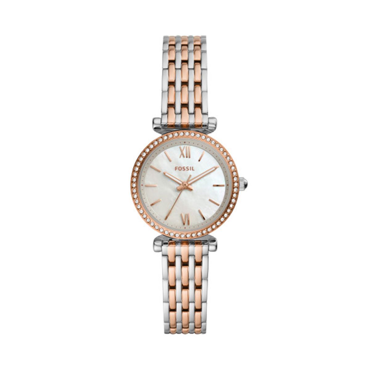 FOSSIL Carlie mini dameur, bicolour med hvid perlemor urskive, Ø 28 mm