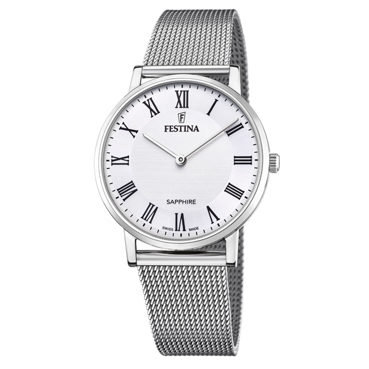 Festina Swiss Made Slim herreur i stål med sølvfarvet urskive