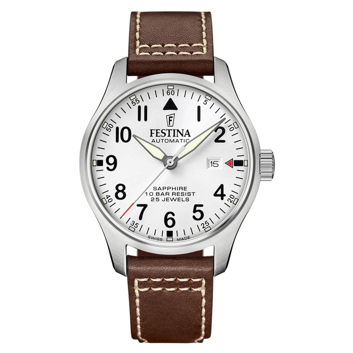 Festina Swiss Made Automatik herreur i stål med sølvfarvet urskive