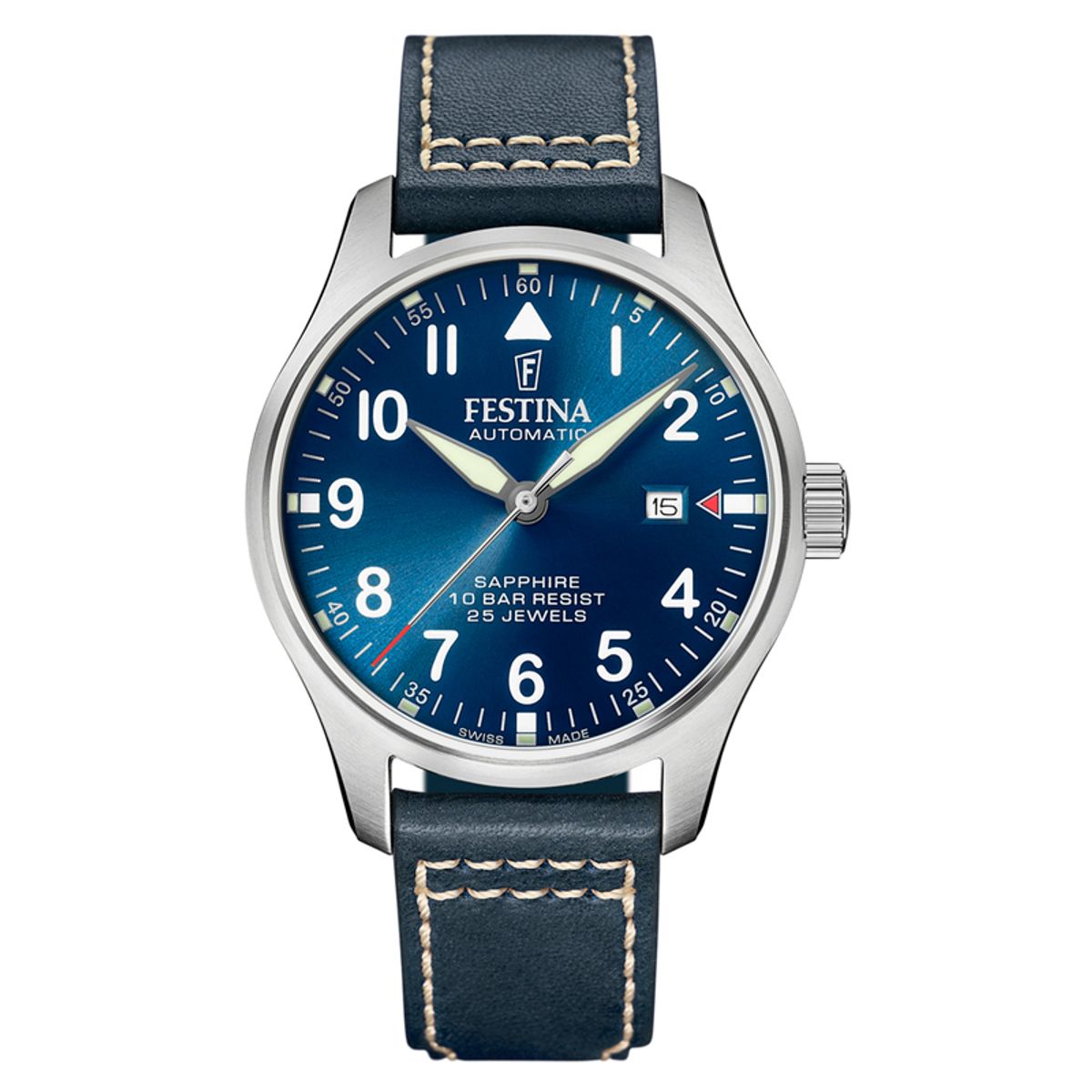 Festina Swiss Made Automatik herreur i stål med blå urskive