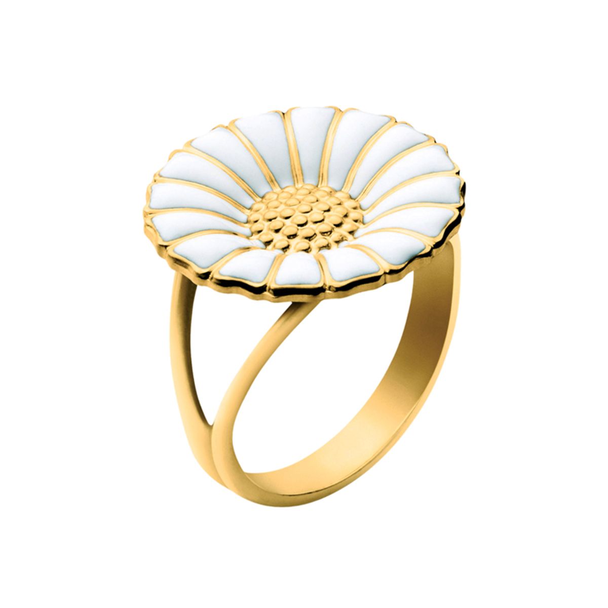 Georg Jensen Daisy Marguerit ring 18 mm, sølv forgyldt med hvid emalje