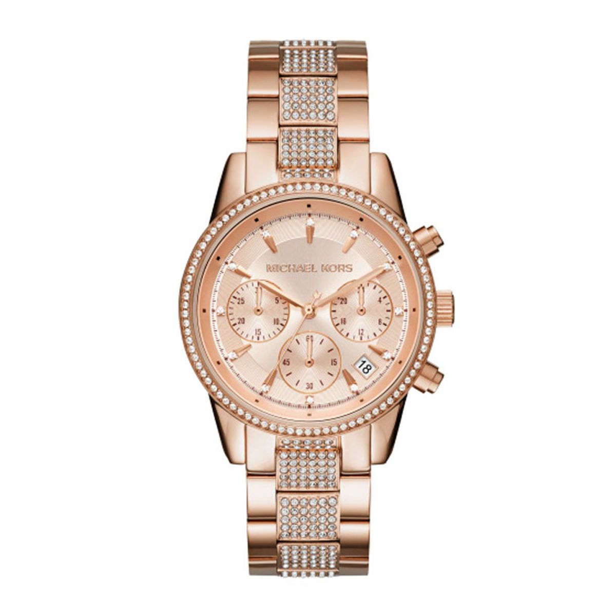 Michael Kors Ritz dameur i rose stål med krystaller, chronograph