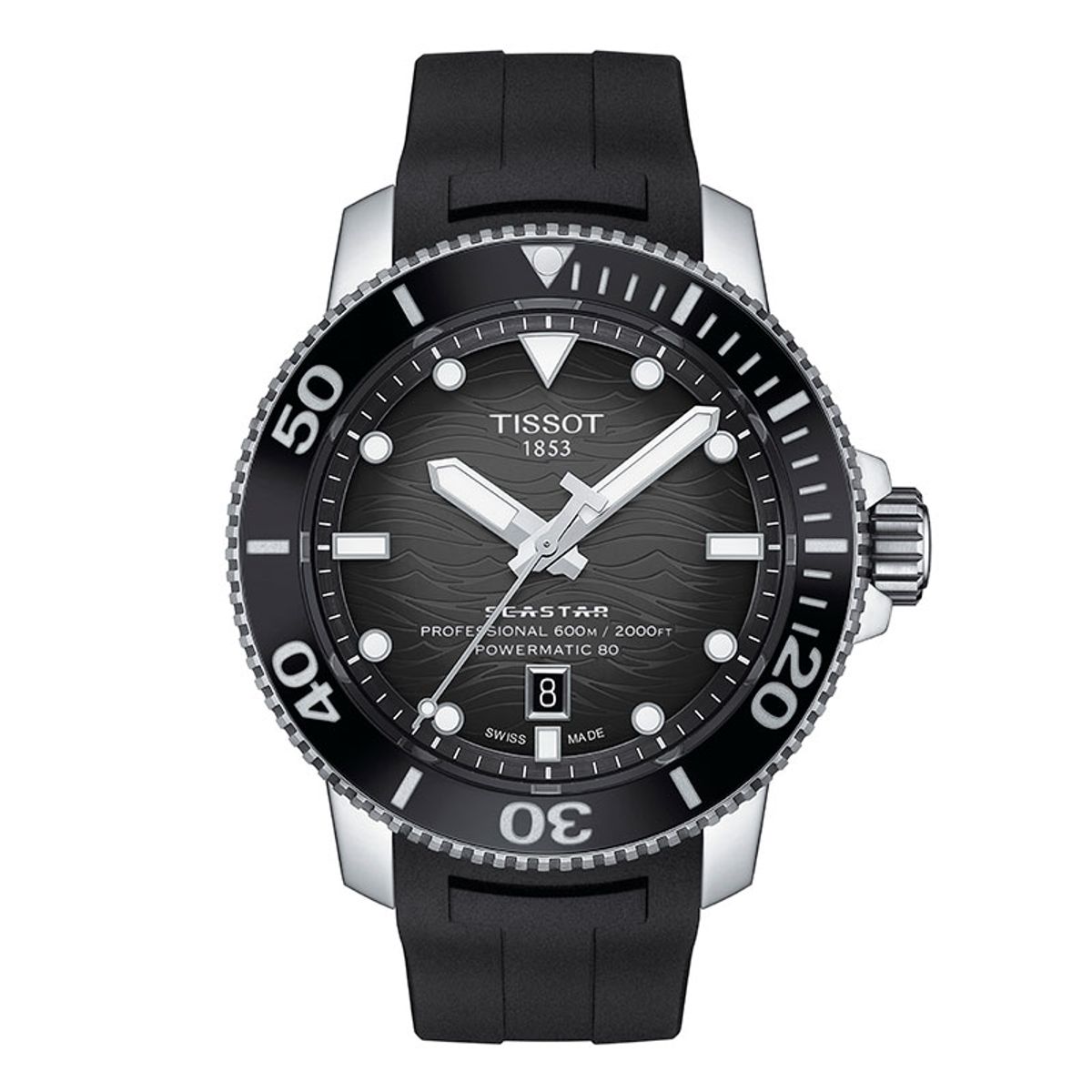 Tissot Seastar 2000 Professional Powermatic 80 herreur i stål, sort gummi Ø46