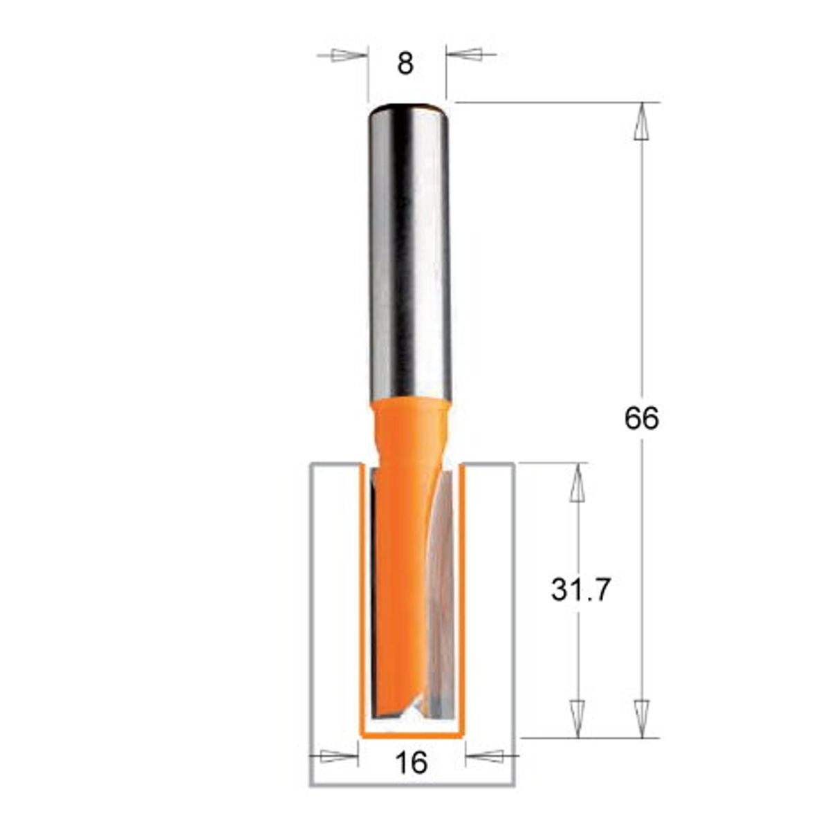 CMT Overfræsebor HM 16x31/66 K8