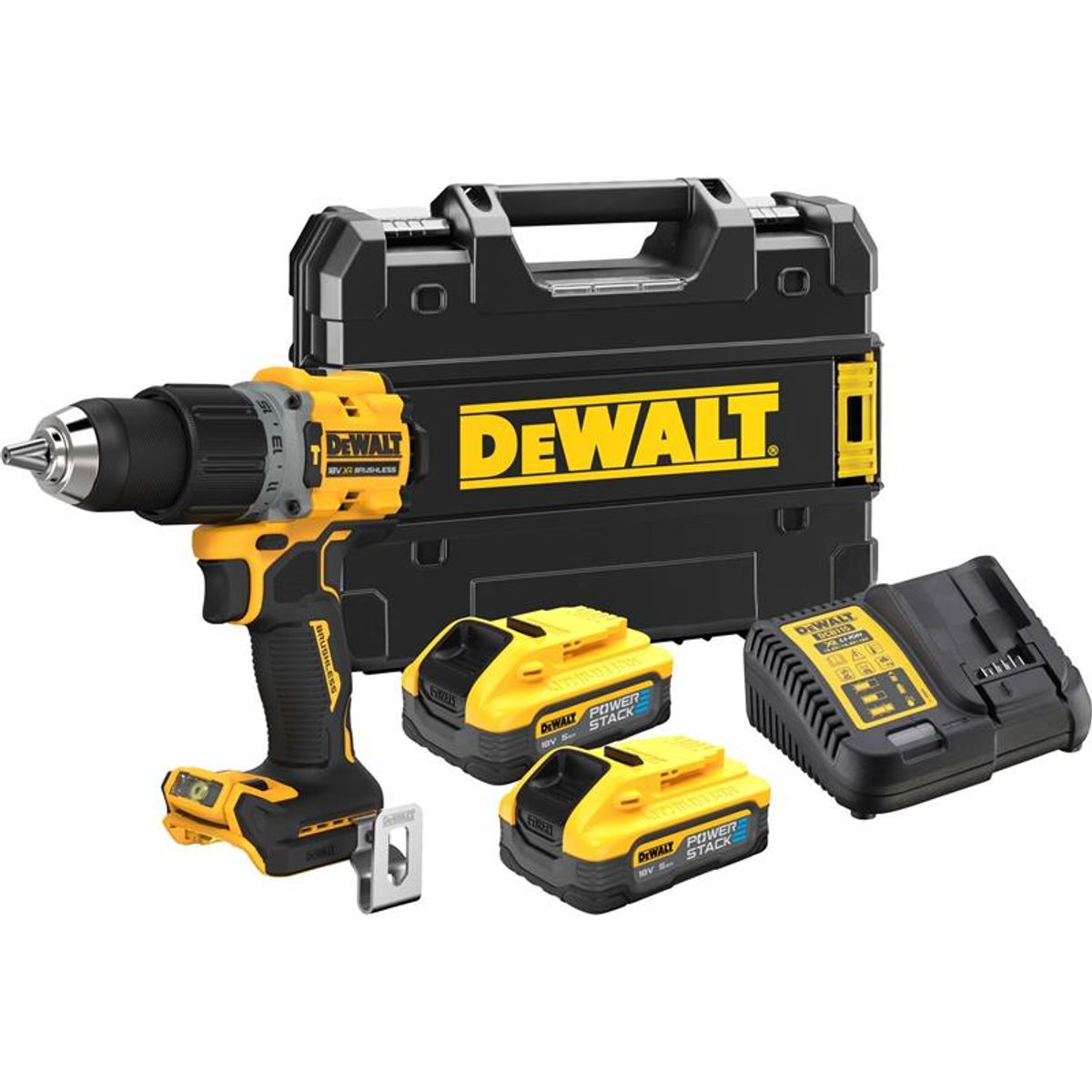 DeWalt 18V XR kulløs slagboremaskine - 2 x Powerstack 5Ah batterier