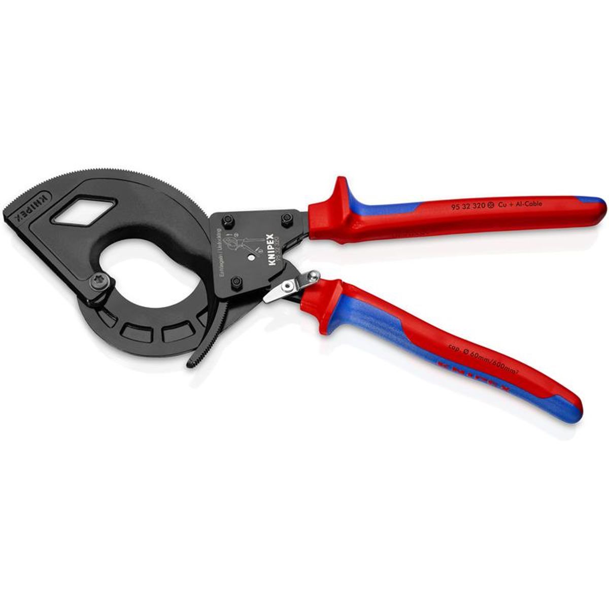 Knipex Kabelsaks (Skraldeprincip, 3-gearet) sort atramenteret, med flerkomponent-håndtag 320 mm