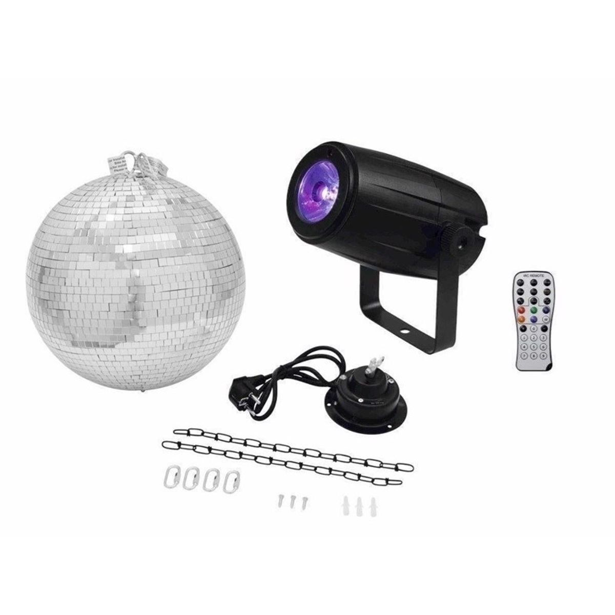 Spejlkugle sæt 30 cm. Med motor, 5W LED spot med farver & remote