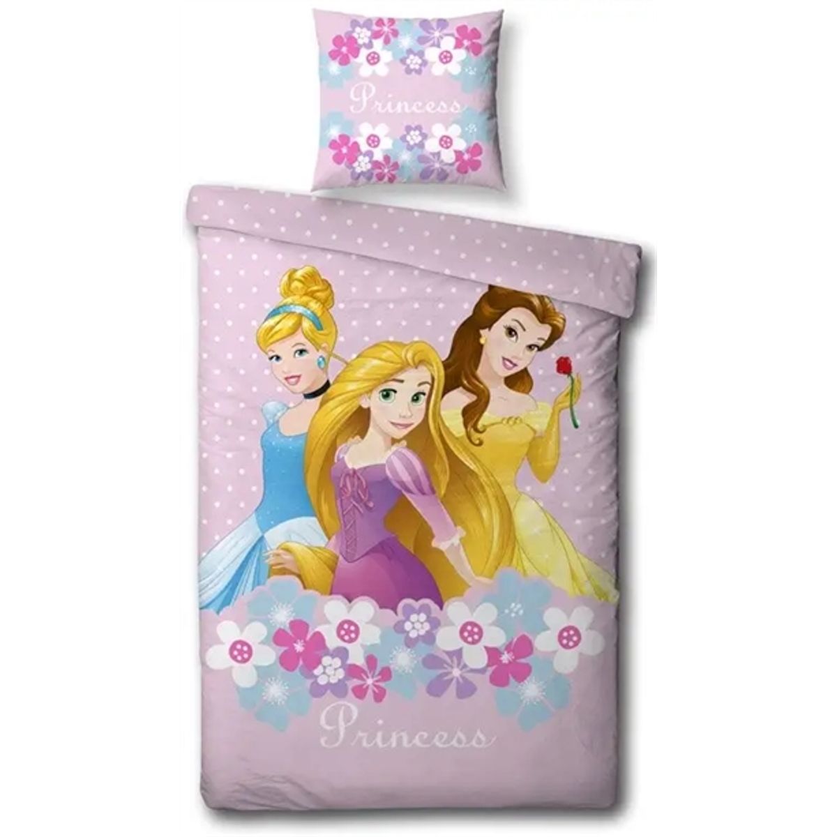 Prinsesse junior sengetøj 100x140 cm - Disney prinsesser sengesæt - 2 i 1 design - 100% bomuld