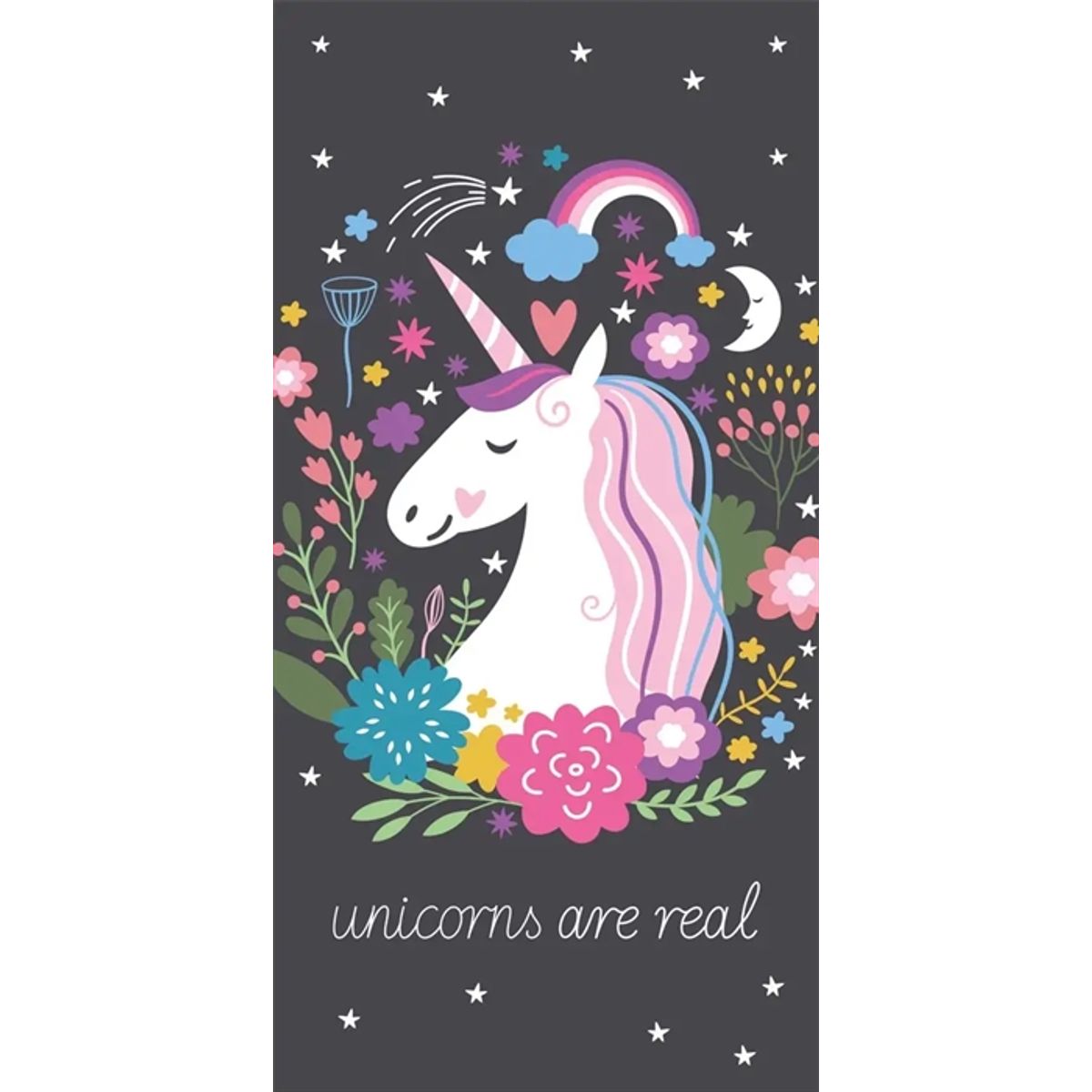 Håndklæde med unicorn motiv - 70x140 cm - Badehåndklæde med enhjørning - 100% Bomuld