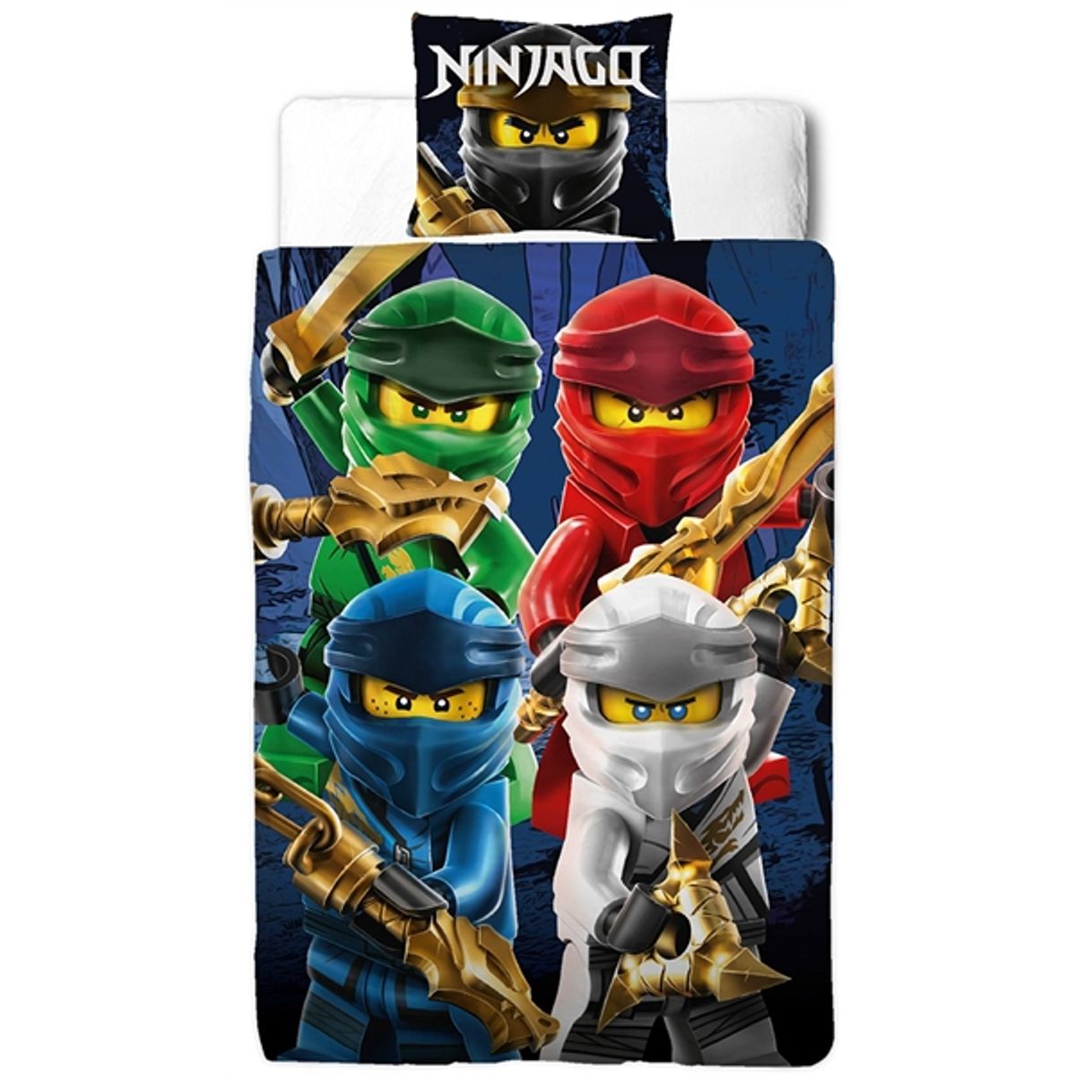 Ninjago sengetøj - 140x200 cm - LEGO Ninjago Ninjaer - 2 i 1 Sengesæt - 100% fint vævet bomuld