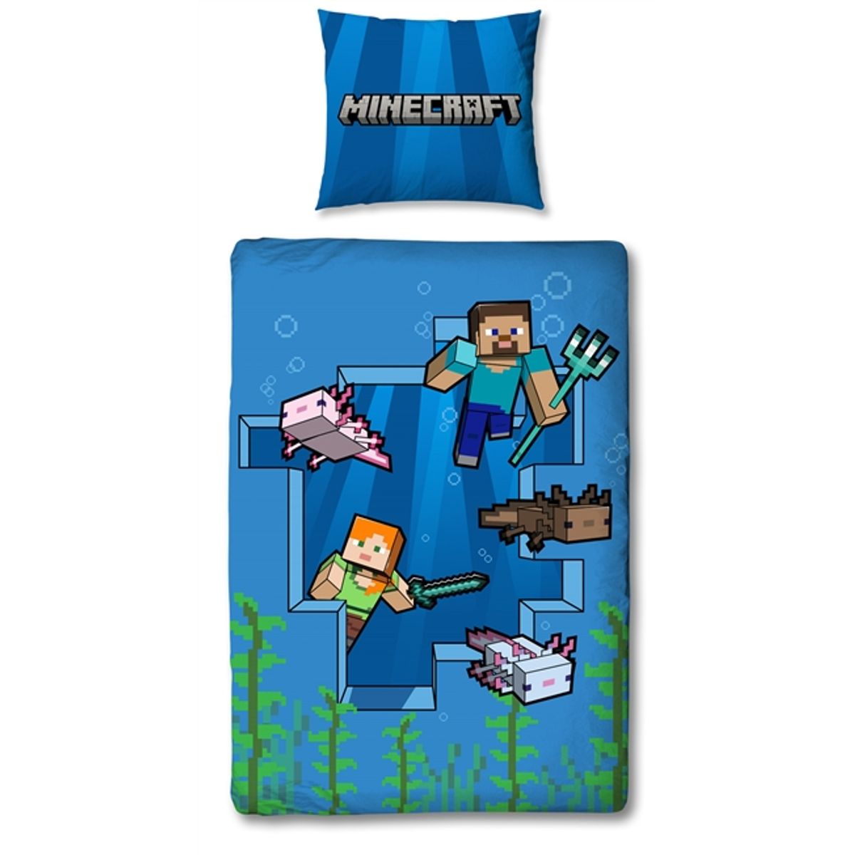 Minecraft sengetøj - 150x210 cm - Alex og Steve - Sengesæt med 2 i 1 design - 100% bomuld