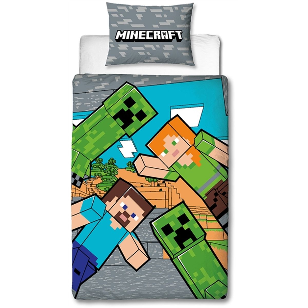 Minecraft sengetøj - 140x200 cm - Creeper - Dynebetræk med 2 i 1 design - 100% bomulds sengetøj