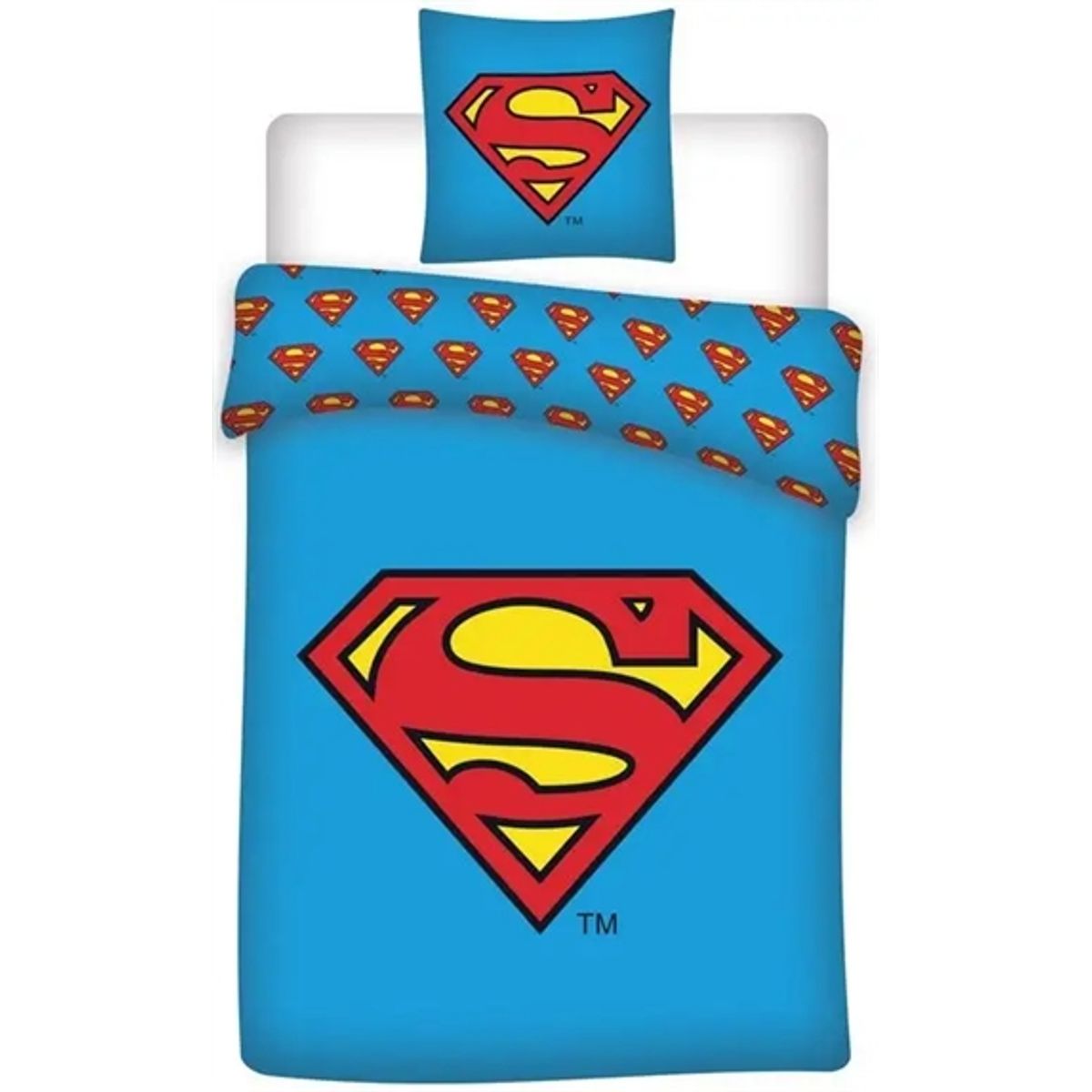 Superman sengetøj - 140x200 cm - Superman logo - 2 i 1 sengesæt - Dynebetræk i 100% bomuld