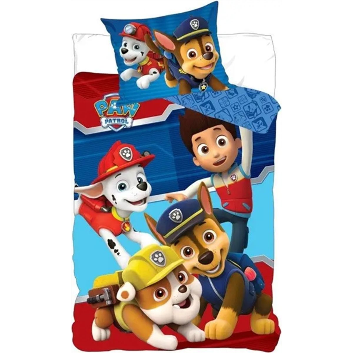 Paw Patrol sengetøj - 140x200 cm - Wuf Wuf Paw Patrol - 2 i 1 design - Sengesæt i 100% bomuld