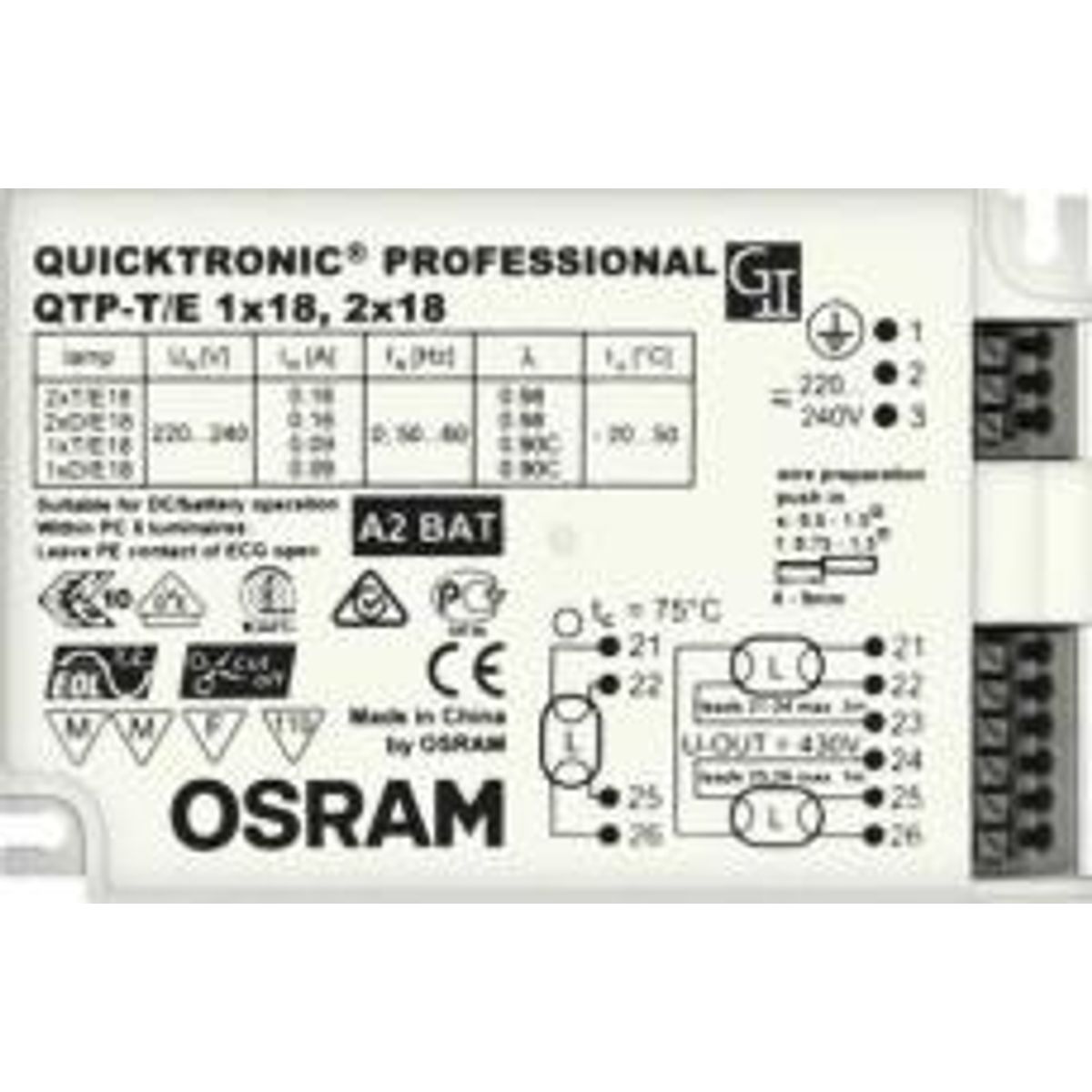 Osram Forkobling elektronisk QTP T/E 1/2x18W, 220-240V, HF-spole