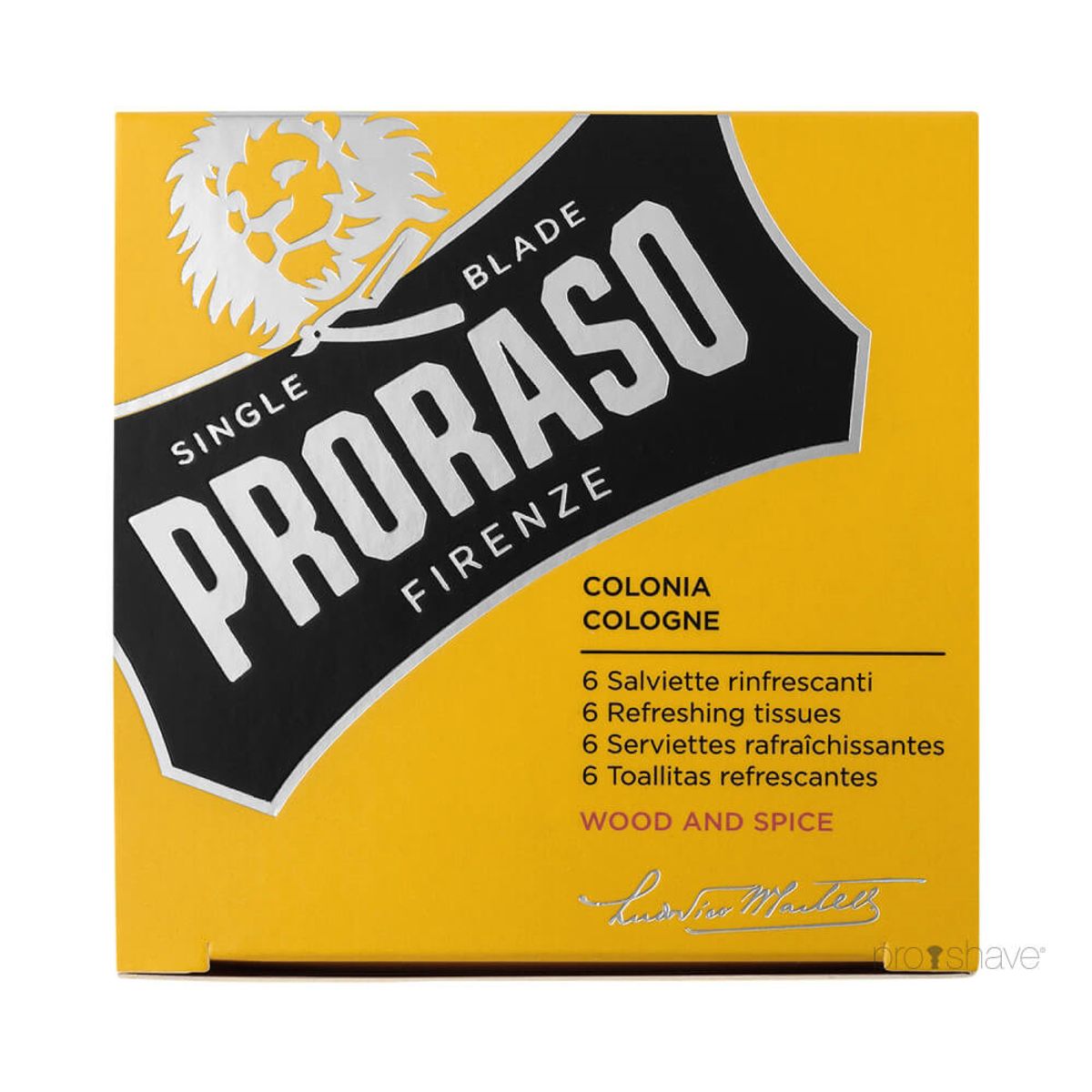 Proraso Opfriskende Cologne-servietter, Wood & Spice, 6 stk.