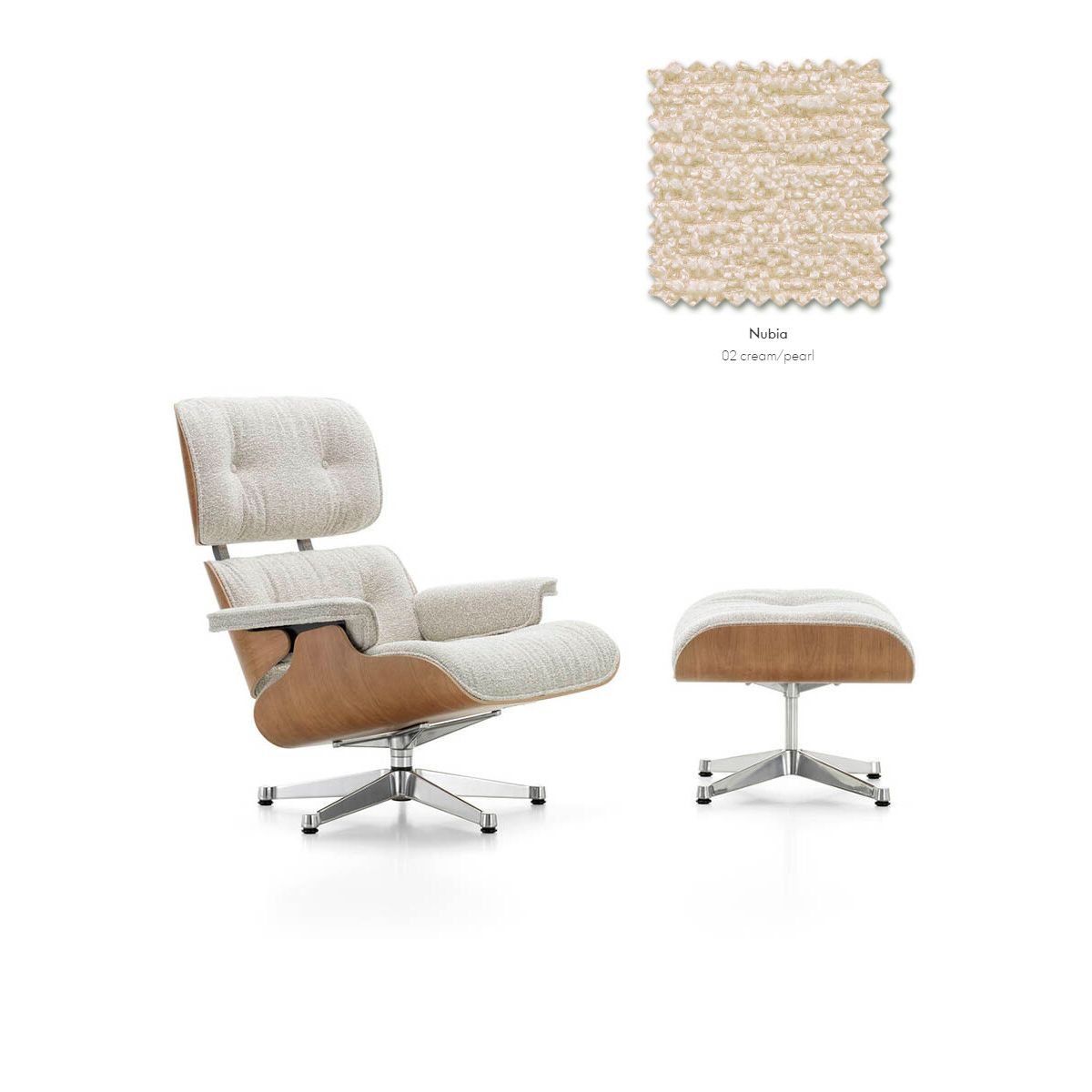 Eames Lounge Chair inkl. Fodskammel, valnød/Nubia fra Vitra (Cream / Pearl)