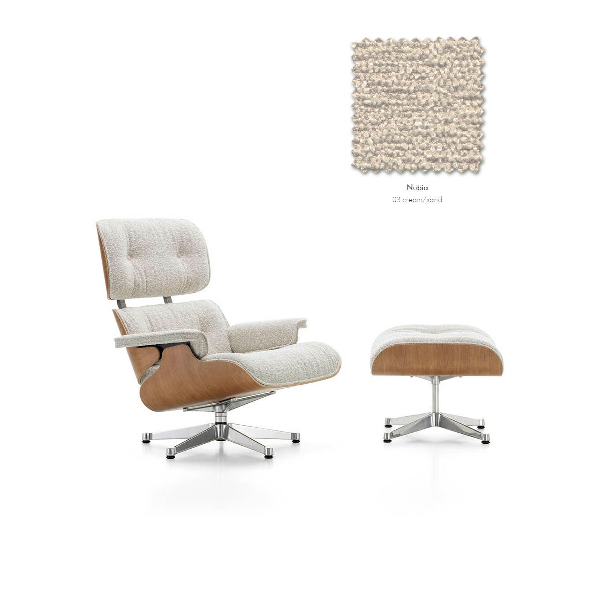 Eames Lounge Chair inkl. Fodskammel, valnød/Nubia fra Vitra (Cream / Sand)