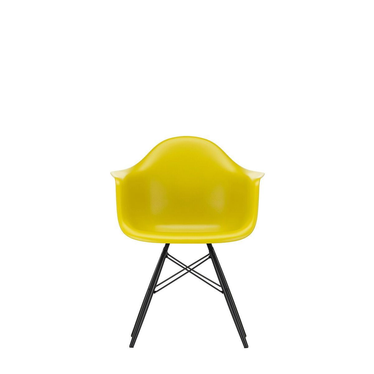 Eames Plastic Armchair DAW, sortlakeret ahorntræ fra Vitra (Mustard)