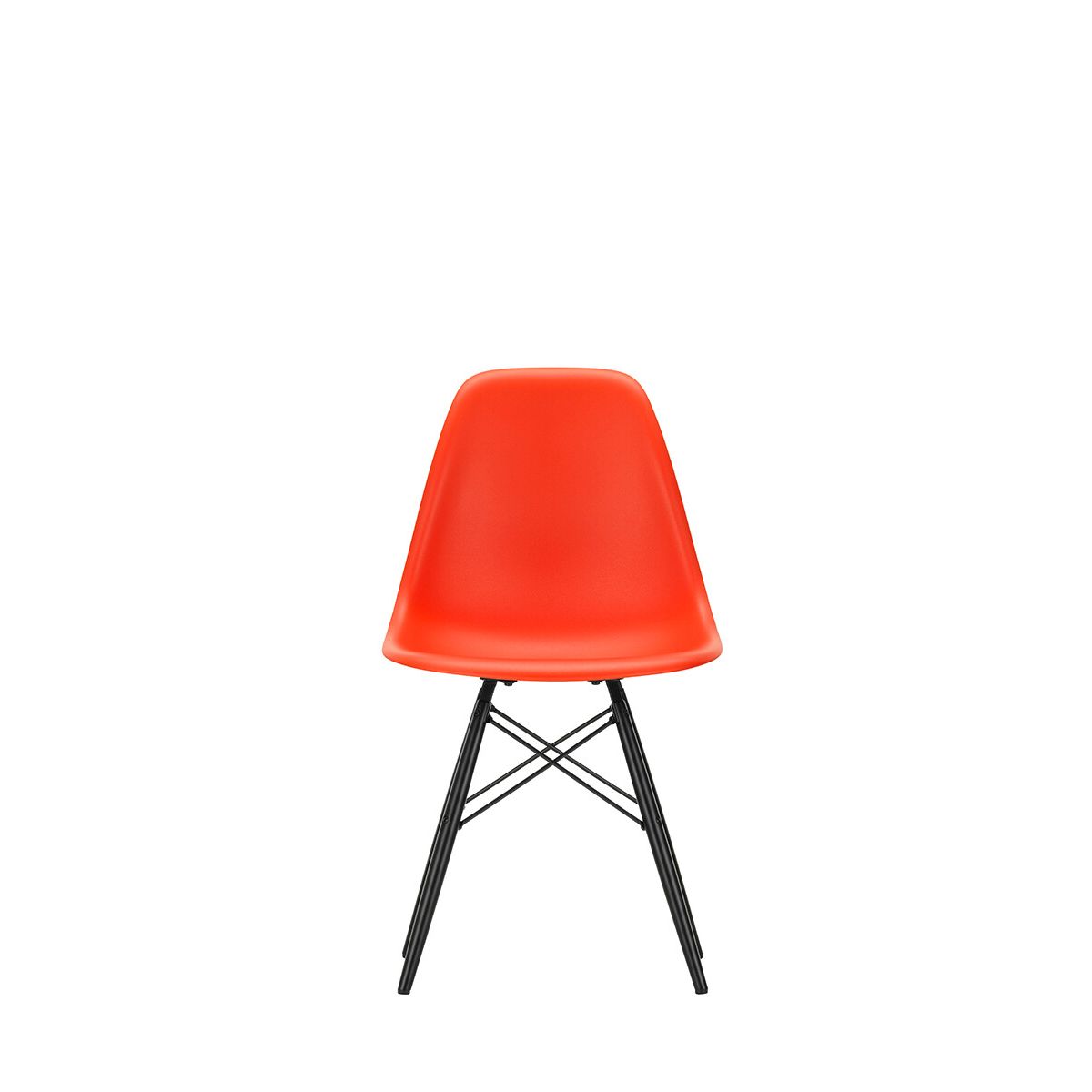 Eames Plastic Side Chair DSW, sortlakeret ahorntræ fra Vitra (Poppy red)