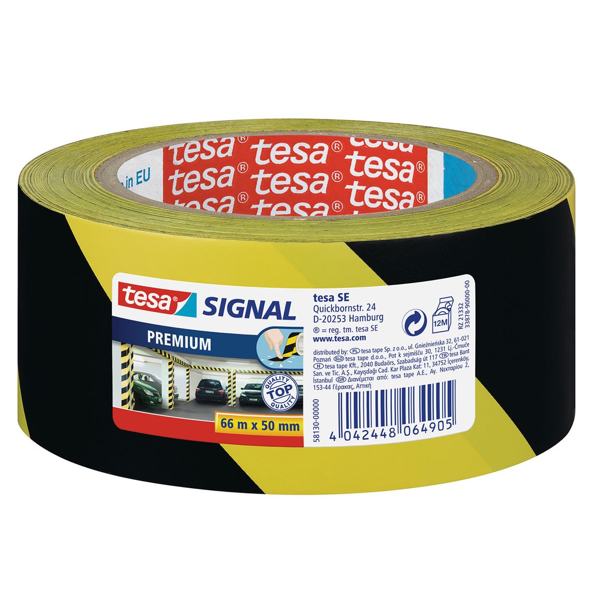 Tesa Signal Premium advarselstape PVC - 66 meter, Gul/Sort