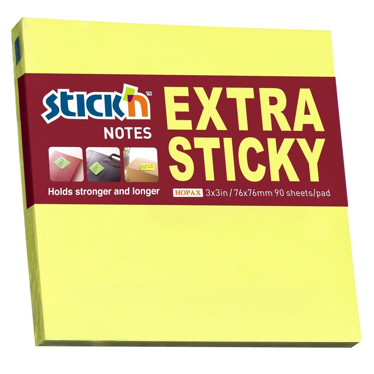 Notes Stick'N Extra Sticky gul 76x76mm 12 stk.