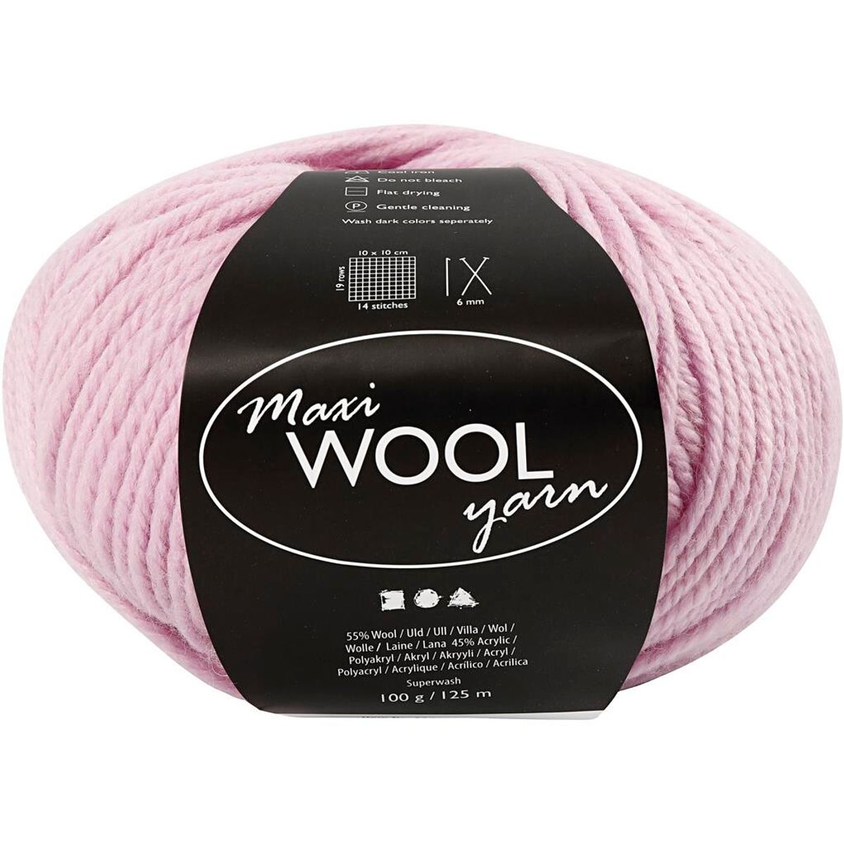 Maxi Wool uldgarn, L: 125 m, sart rosa, 100g