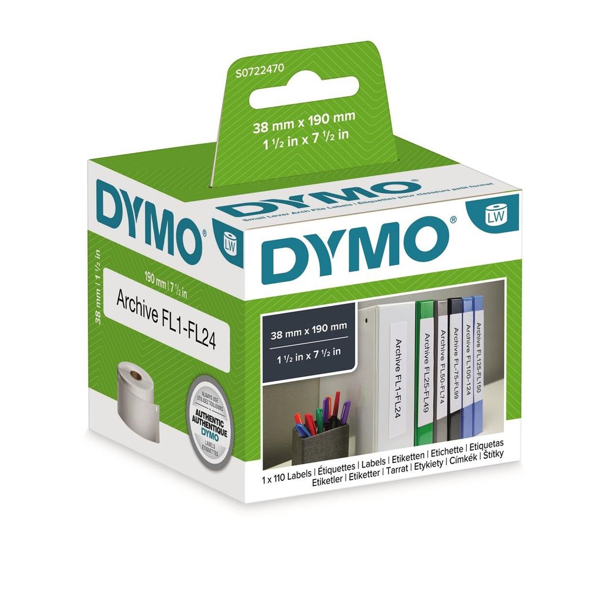 DYMO brevordner-etiket 38x190mm 110stk/rul 99018