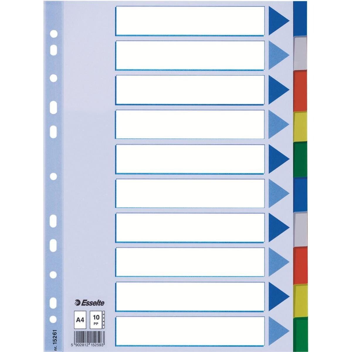 Faneblade Esselte plast A4, 10-delt 15261