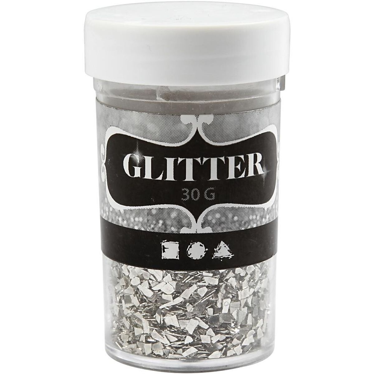 Glitter, str. 1-3 mm, sølv, 30 g