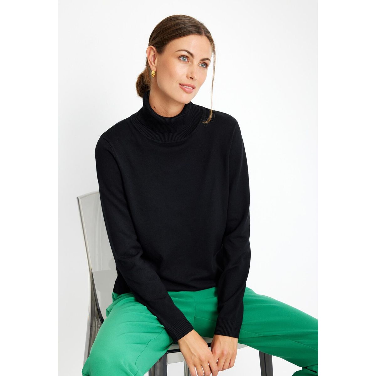 IN FRONT Camille High Neck Pullover, Farve: Black, Størrelse: M, Dame