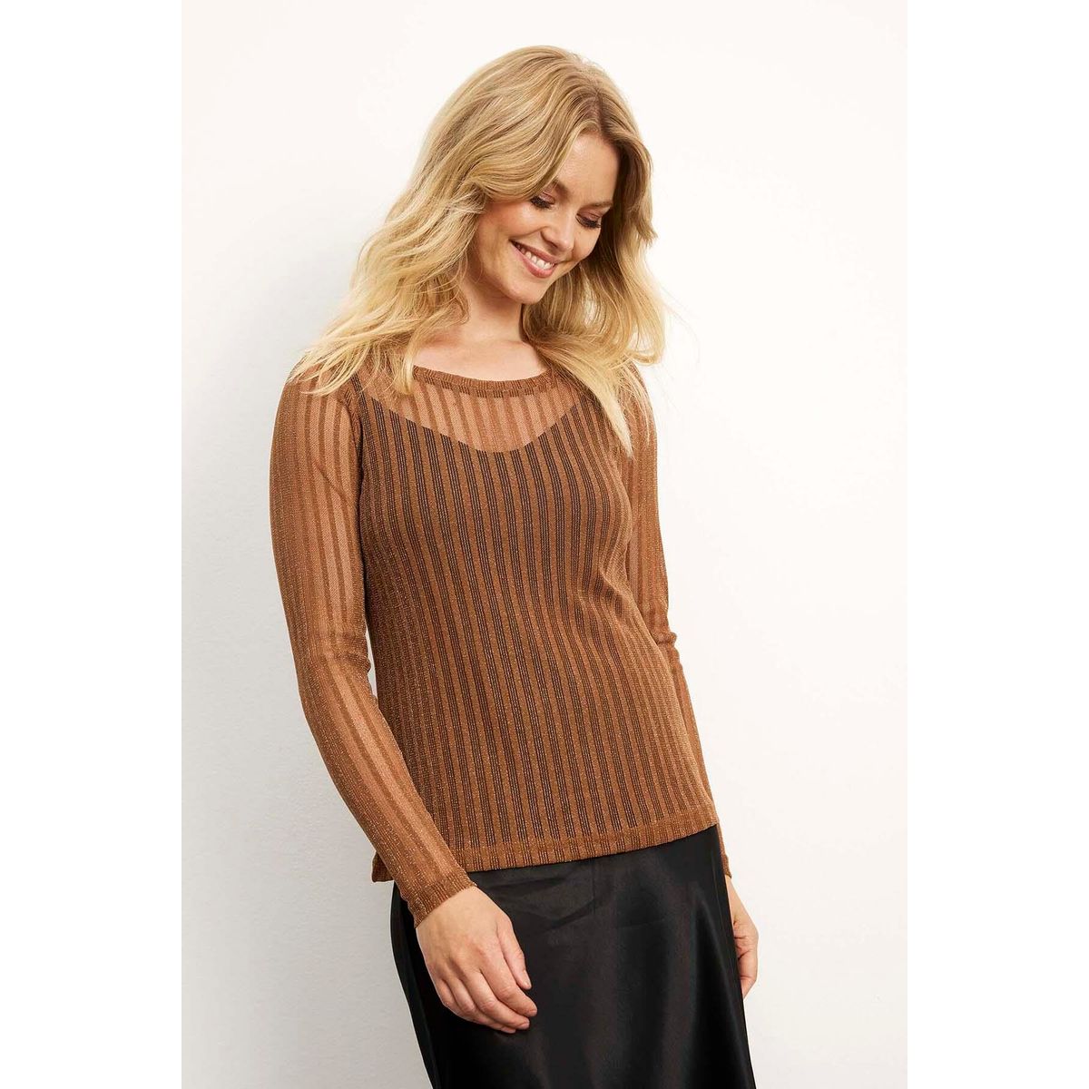 IN FRONT Giana Mesh Bluse, Farve: Cognac, Størrelse: XXL, Dame