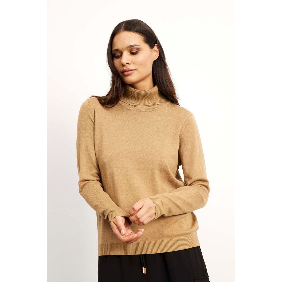 IN FRONT Camille High Neck Pullover, Farve: Camel, Størrelse: M, Dame