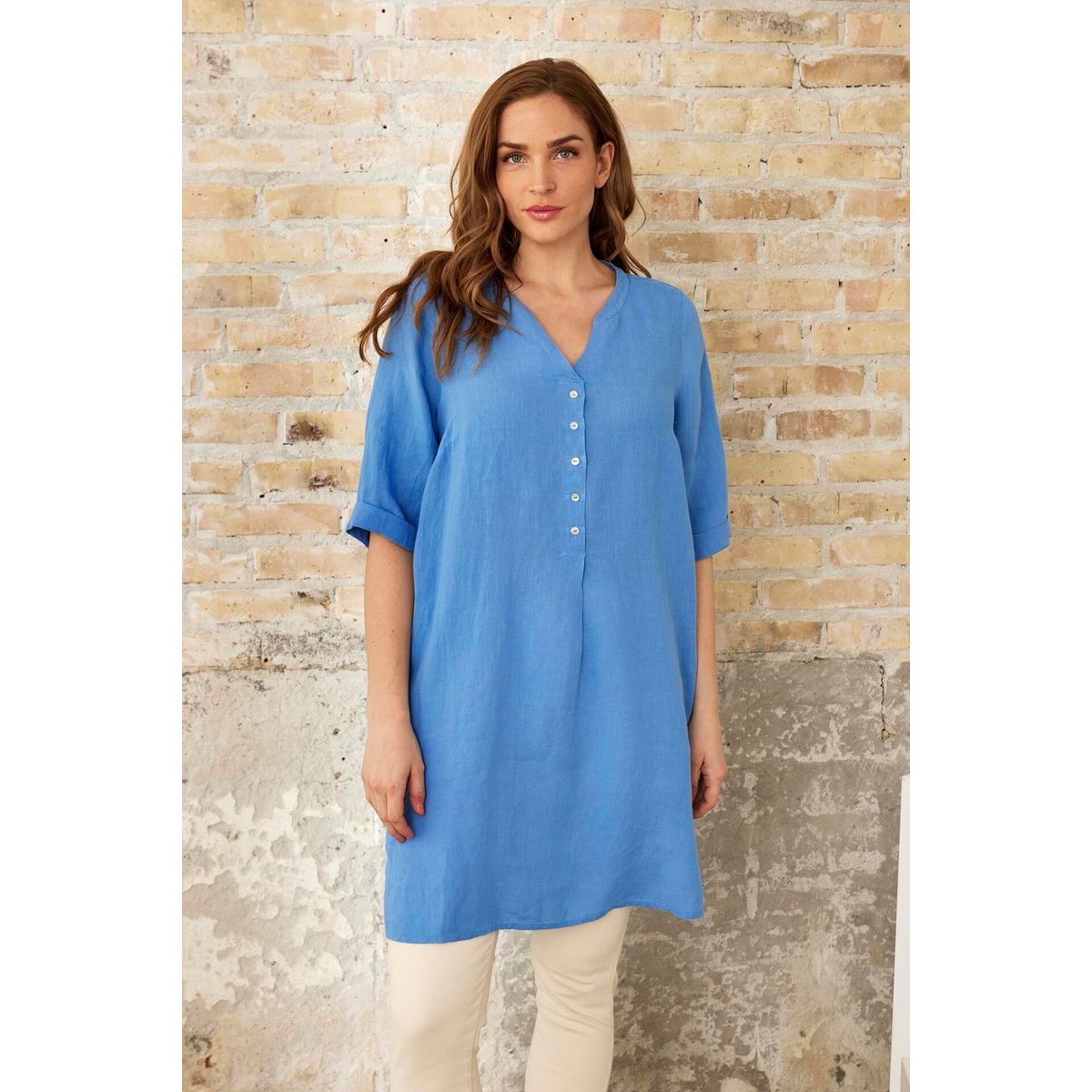 IN FRONT Lino Tunic, Farve: Blue, Størrelse: XL, Dame