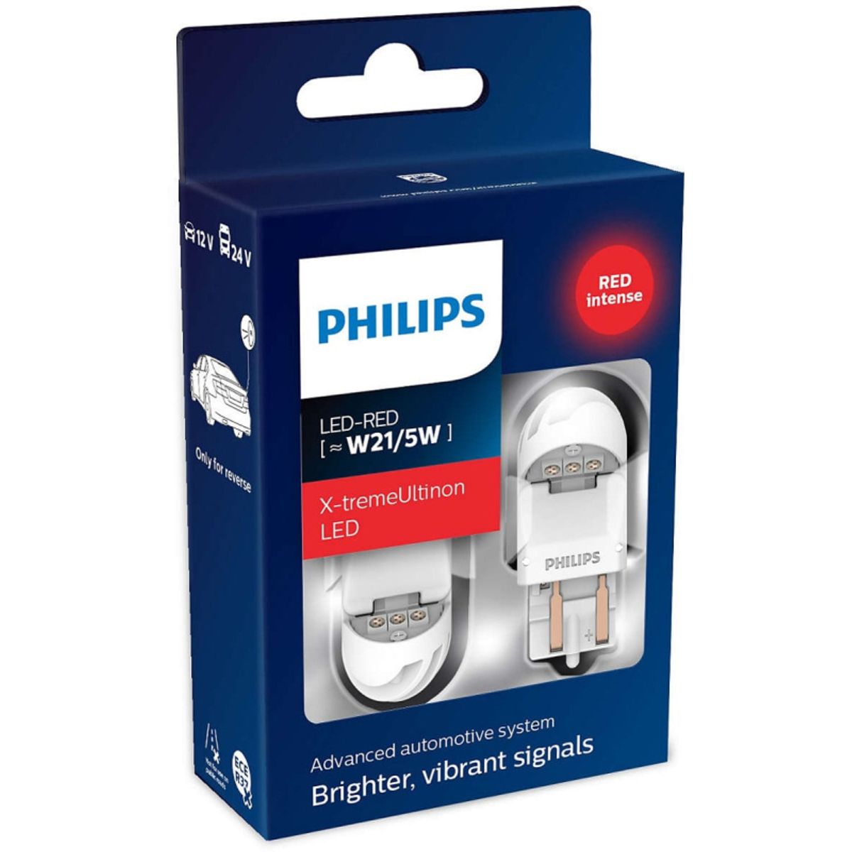 Philips X-tremeUltinon W21/5W LED-RED, Gen2, Baglygte/bremselys pærer (2stk) med op til 12 års levetid