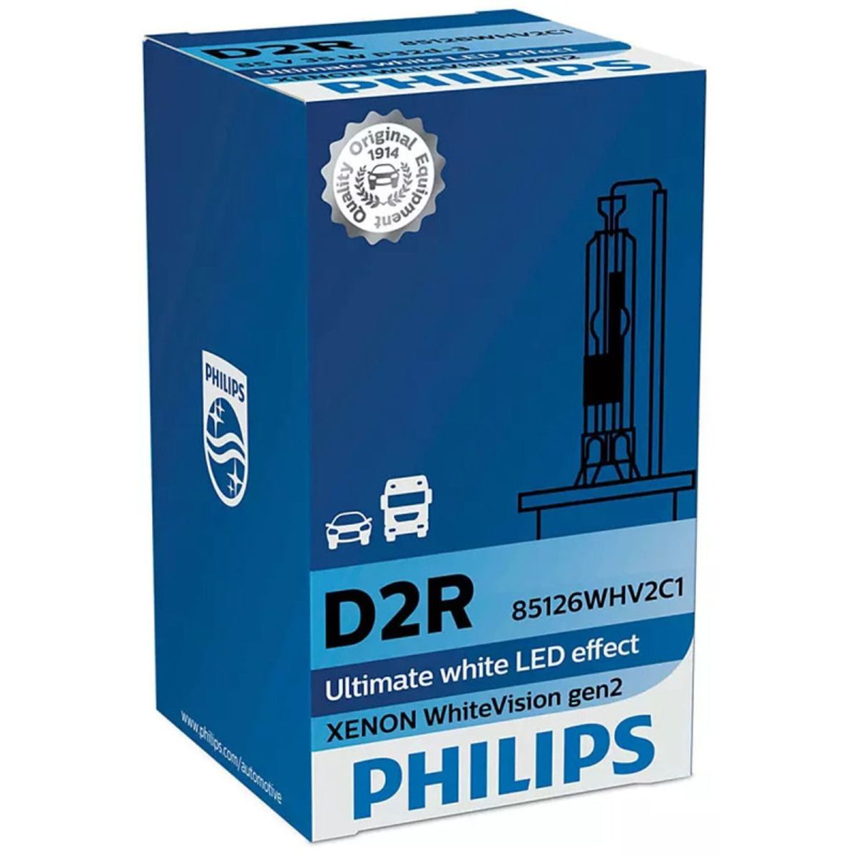 Philips D2R WhiteVision gen2 Xenonpære med +20% mere lys (1 stk)