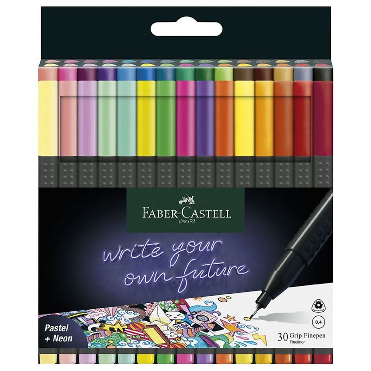 Faber-Castell Tuscher - Grip Finepen - 30 stk - Pastel/Neon