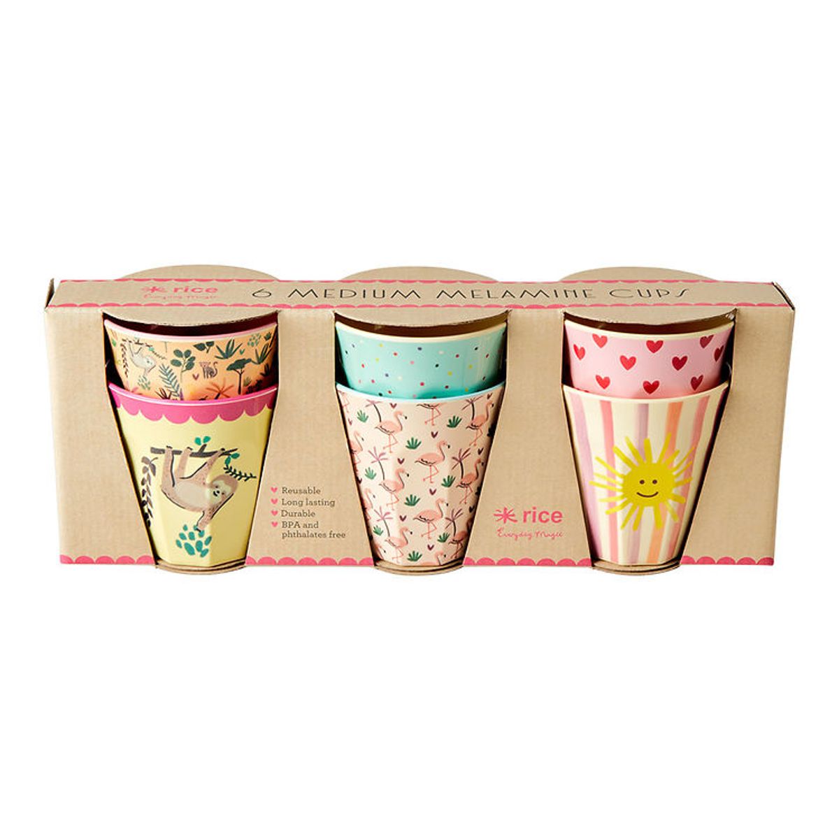 Rice Kopper - Melamin - 6 stk. - 250 ml - Pink/Funky Prints