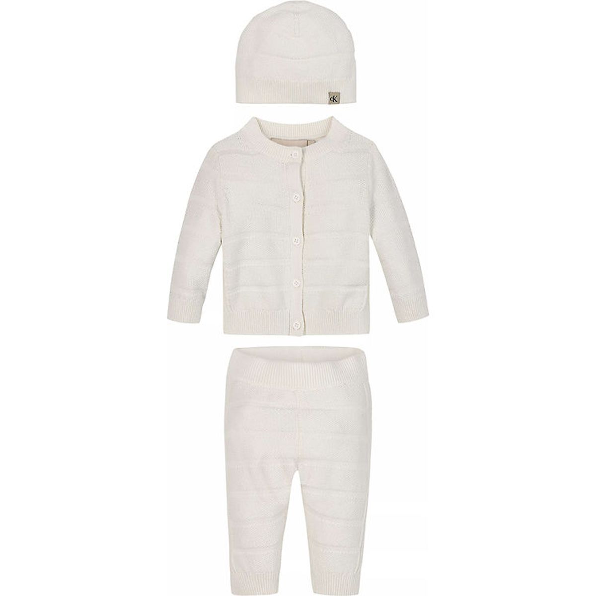 Calvin Klein Sæt - Cardigan/Bukser/Hat - Rib Strik - Ivory